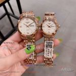 Perfect Replica Longines Rose Gold Case White Dial Quartz Couple Watch